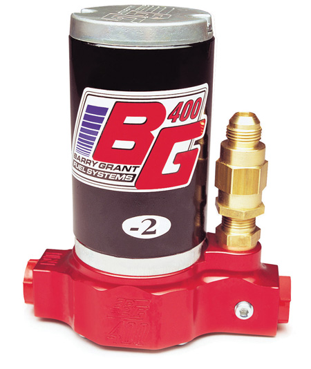 this electric pump is designed for gas race engines producing 650-1,650 horsepower. the pump is rated at 400 gph and has an externally adjustable bypass (16 to 25 psi).