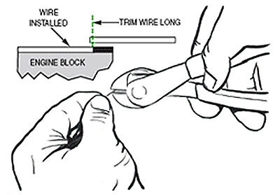 figure 3. after working your way around the bore, stop a few inches short and trim the wire slightly ling in preparation for final fit.