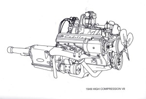 Cadillac 1949 High Compression V8: America’s first modern overhead valve V8 was the 331-cid high-compression Cadillac engine introduced in 1949.