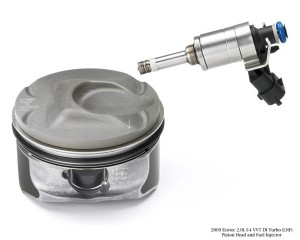 Gasoline Direct Injection determines the shape of the piston crown on the piston. The crown has been optimized for fuel economy and emissions.