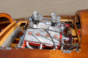 Aftermarket additions to this V8-60, which is mounted at a slight angle in a race hydroplane, include Edelbrock heads and intake and the ever-popular Stromberg carbs.