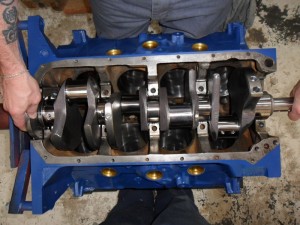 After balancing, the Scat 4.125” stroke crankshaft was installed in the block.