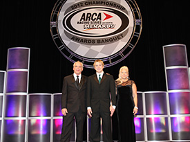 Pictured above, at center, is 2012 series champion Chris Buescher during last year's event. The 2013 ARCA Racing Series presented by Menards post-season banquet will be held Dec. 14 in Indianapolis, Ind., alongside the 26th Annual Performance Racing Industry Trade Show.