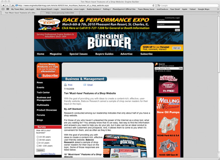 updated regularly, the engine builder website (www.enginebuildermag.com) provides valuable business and technical information to you, your suppliers and your customers.