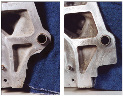 the block for the 2.7l was notched on the right rear corner (left) so it would fit the stratus and sebring in 2001. 