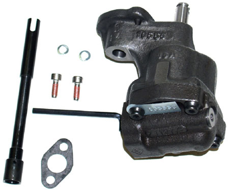melling's 10555 sbc pump is a high volume performance upgrade for the 10550 that features a 25% increase in volume over the stock oil pump. the 10555 is manufactured with the drive and idler shafts extended to allow for additional support in the cover eliminating dynamic shaft deflection at increased rpm levels.