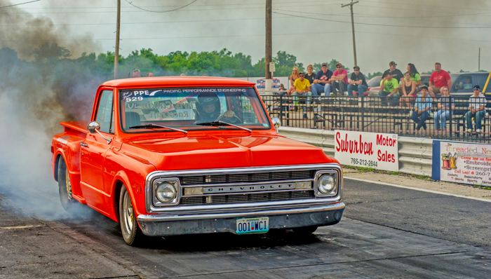 Chris Calkins from St. Louis, MO, in his original “Orange Crush” 1970 Chevy C-10. Chris was a pioneer in Duramax racing. As far back as 2006 racing, Chris ran in the high 9s for the ¼ mile.