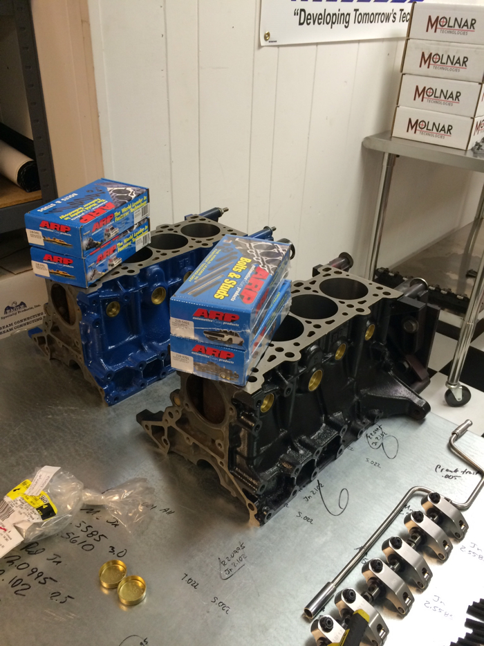 Smaller custom engines like these two Mazda BP 4 cylinder engines get attention in the off-season.