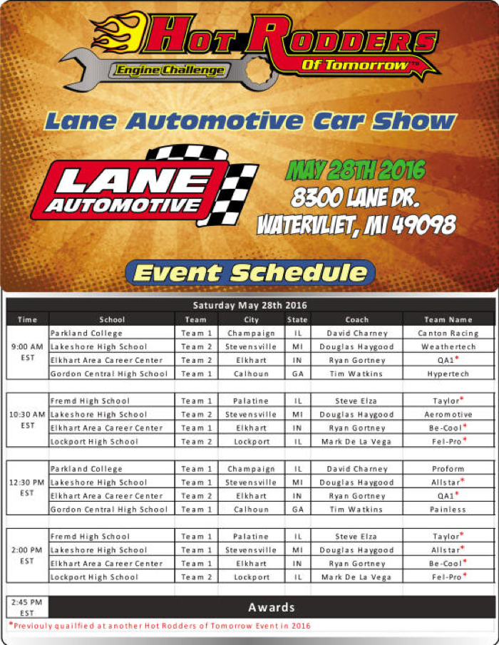 Lane Automotive Car Show Qualifier Schedule Revised