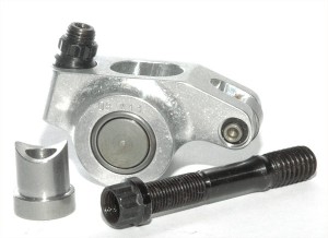 Beefy stud mount rockers like this have large trunion bearings and rollers for increased durability over stock rockers.